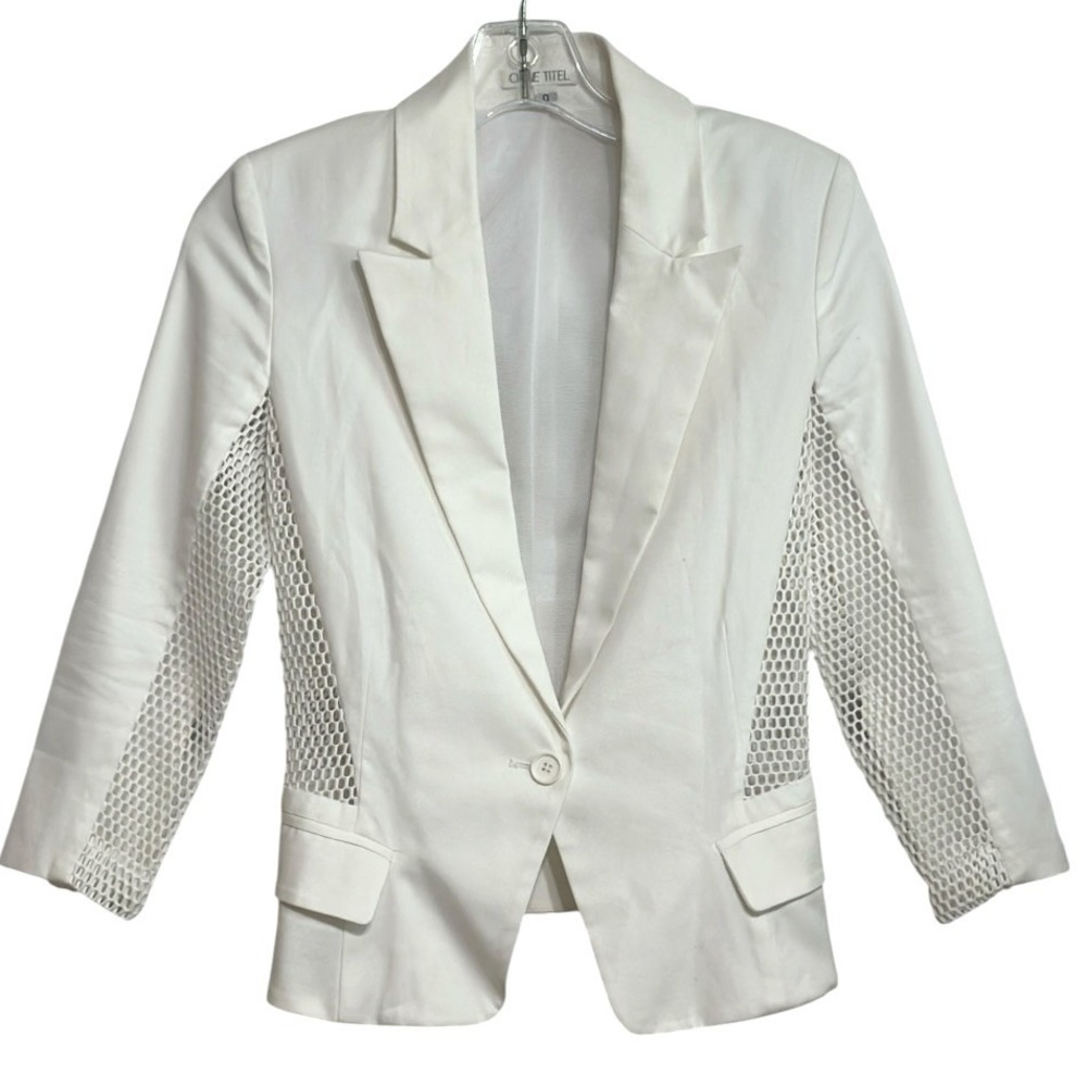 Ohne Titel Blazer Women White Mesh Panel Zip Cuff Single Button Runway Chic 0